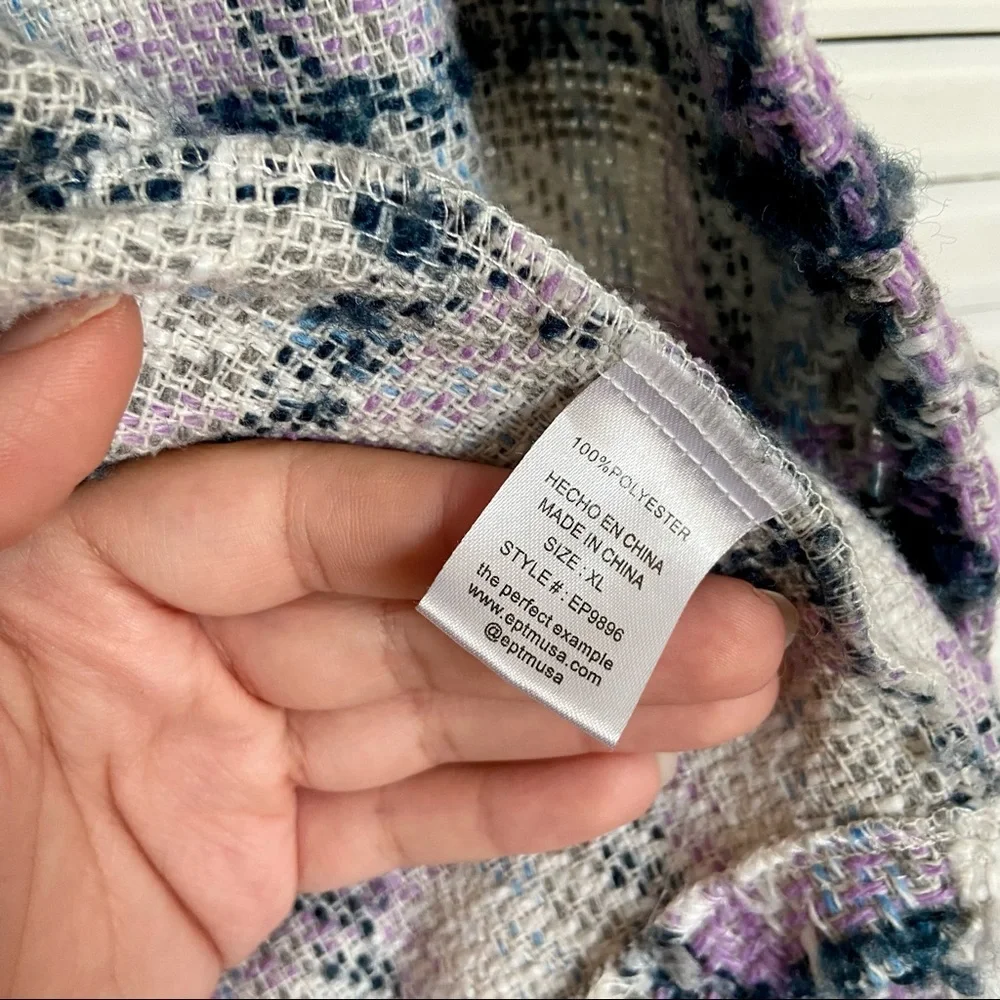 Knit Oversized Shacket EPTM Women’s XL Purple White Navy Blue Plaid